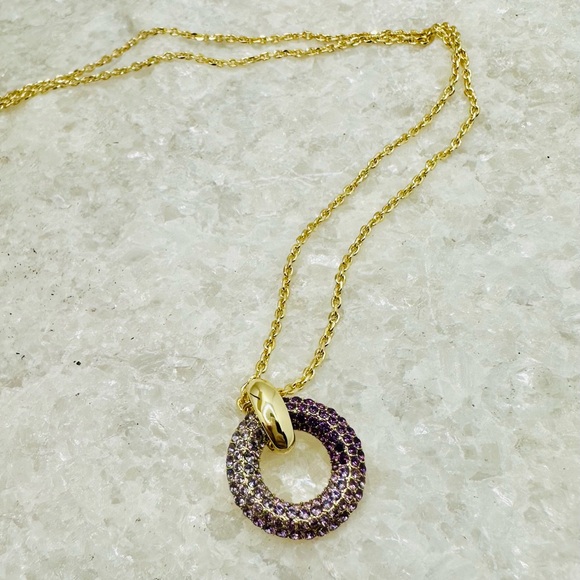 NEW! Kendra Scott Mikki Purple Mauve Ombre Gold Pave Short Pendant Necklace - Picture 9 of 15